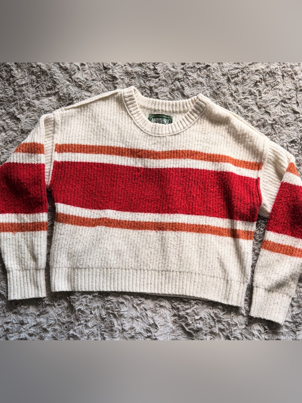 American Eagle Vintage Crewneck Sweater with Red & Orange Stripes Medium